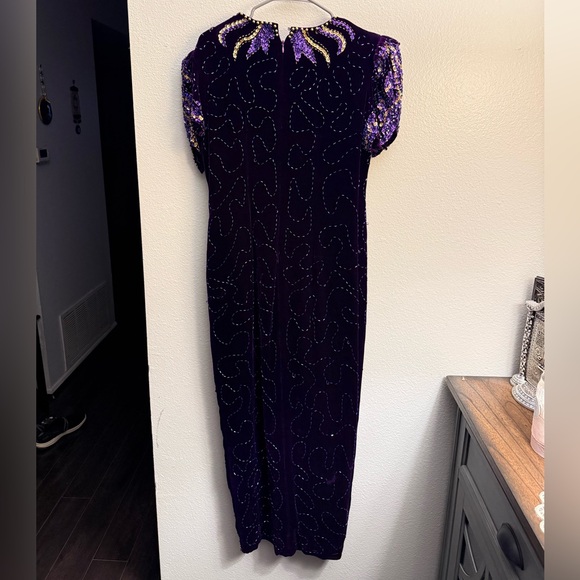 Vintage Velvet Purple and Gold Sequin Dress - Picture 4 of 4